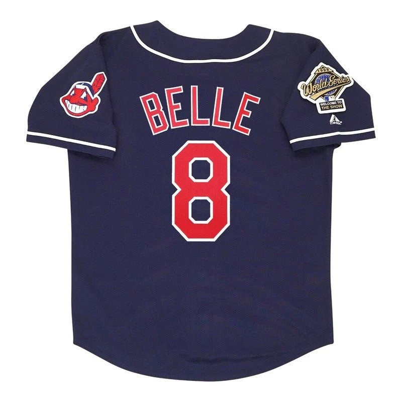 Albert Belle Cleveland Indians 1995 Alt World Series Limited Jersey - Navy Blue