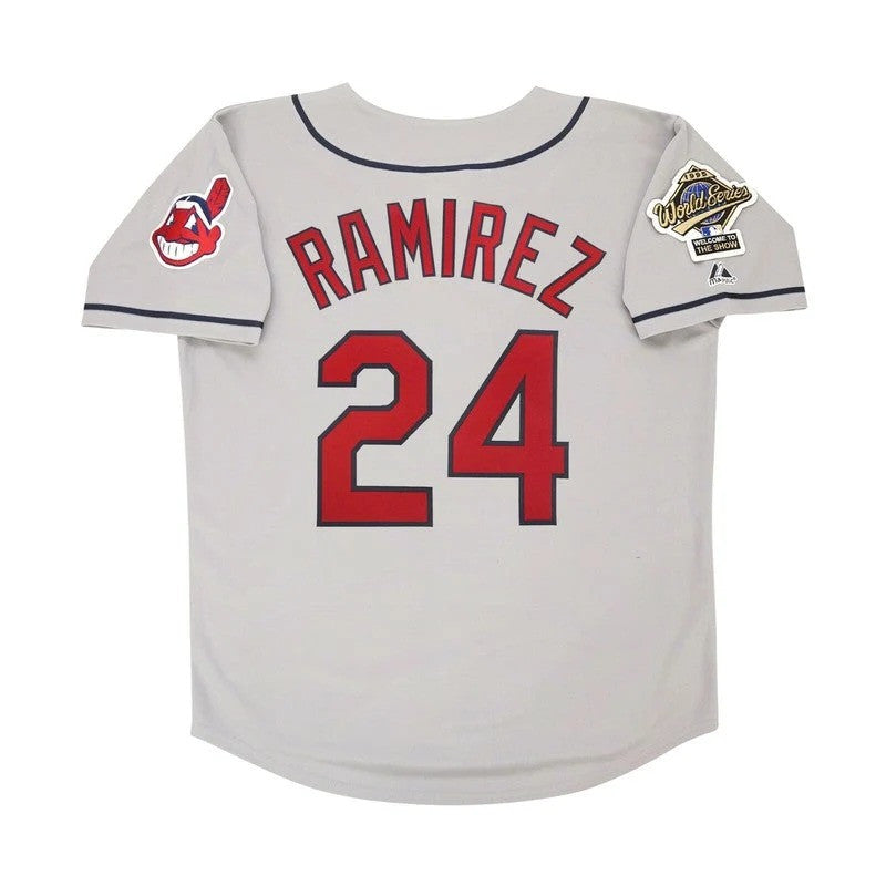Manny Ramirez #24 Cleveland Indians 1995 World Series Road M 2Xl Limited Jersey - Grey