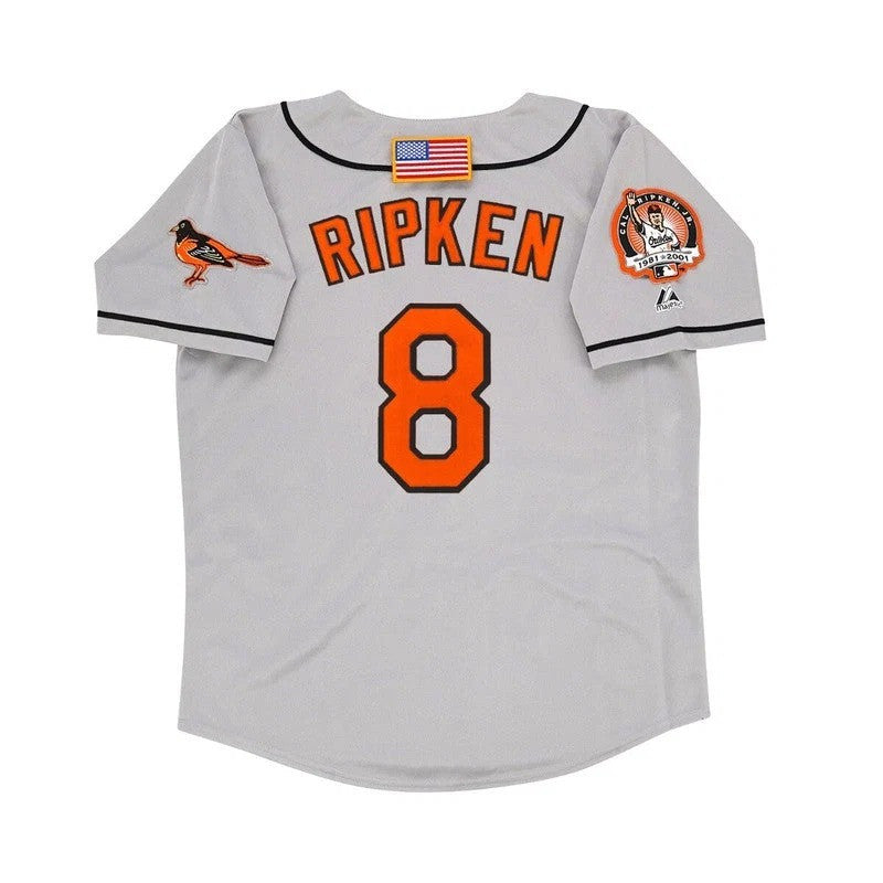 Cal Ripken Jr #8 Baltimore Orioles 2001 Road W Retirement Patch Limited Jersey - Grey