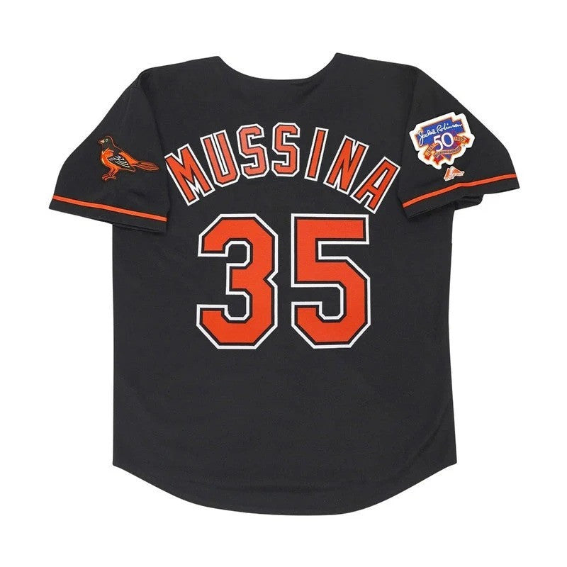 Mike Mussina Baltimore Orioles 1997 Alt W Jackie 50Th Patch Limited Jersey - Black