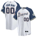 Atlanta Braves Custom Peaches N Alternate Navy Limited Jersey - Cream