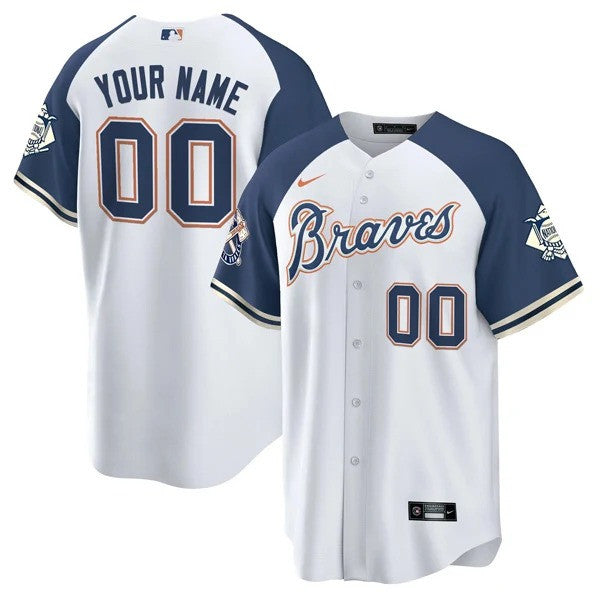 Atlanta Braves Custom Peaches N Alternate Navy Limited Jersey - Cream
