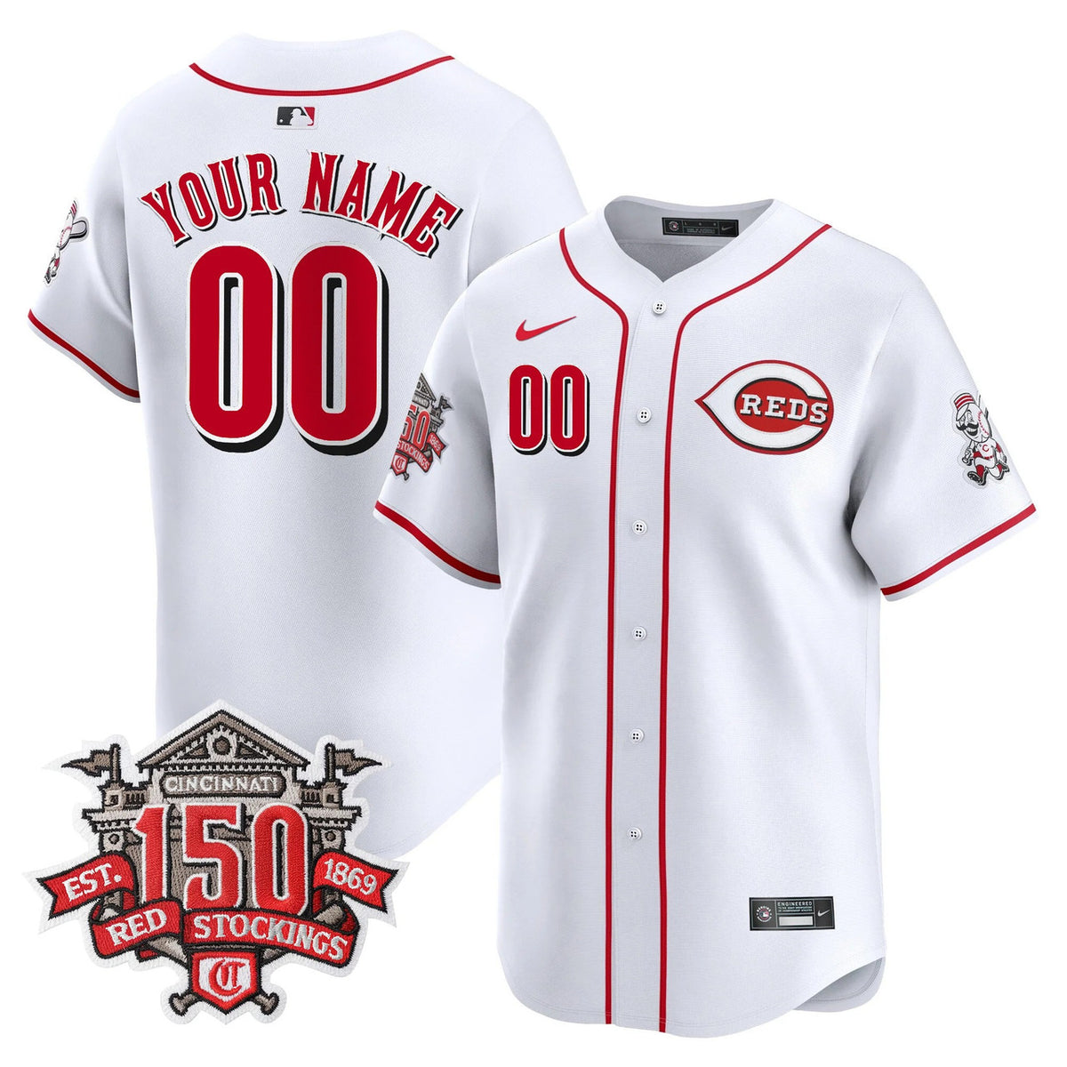 Cincinnati Reds 150Th Anniversary Patch Vapor Premier Limited Custom Jersey