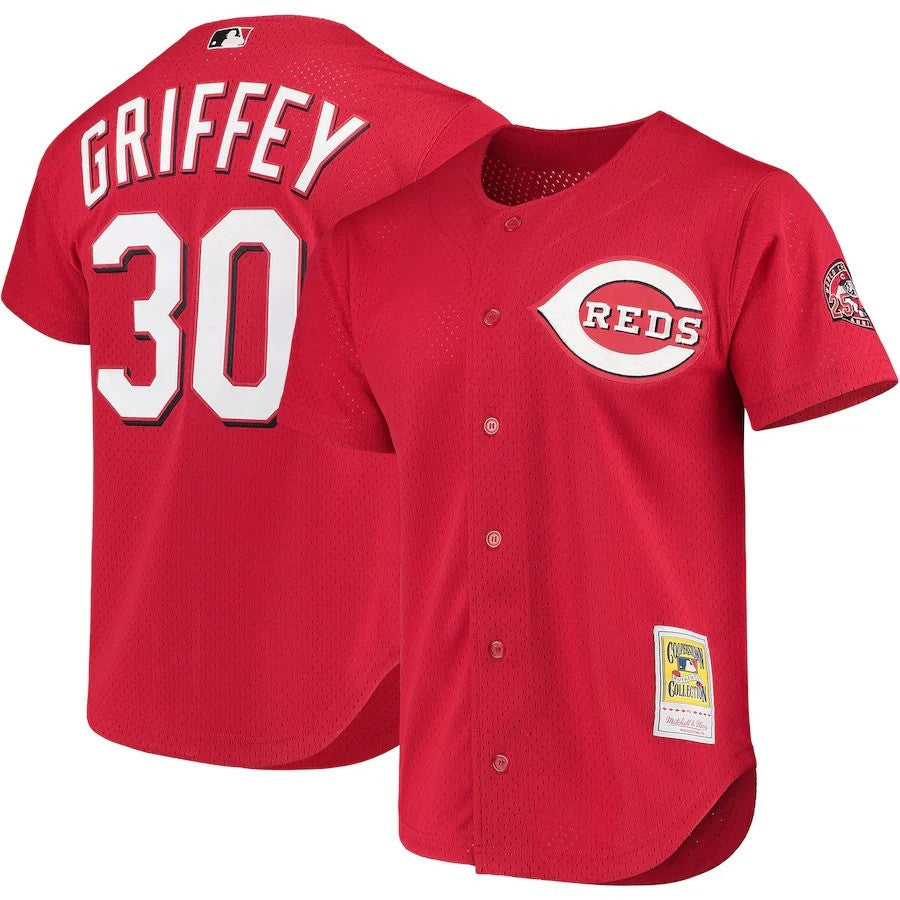 Ken Griffey Jr Cincinnati Reds Cooperstown Mesh Batting Practice Button Up Limited Jersey - Red
