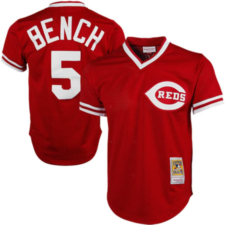 Johnny Bench #5 Cincinnati Reds 1983 Cooperstown Mesh Limited Batting Practice Jersey - Red