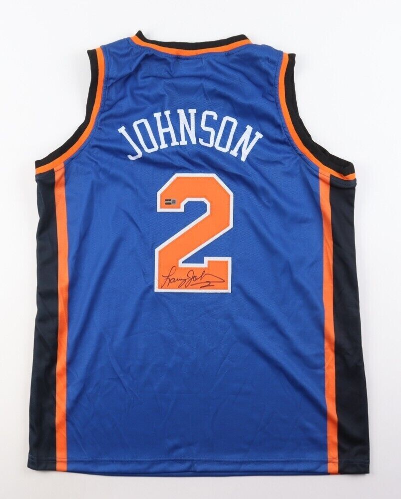 Larry Johnson Signed Replica New York Knicks Jersey (Steiner) #1 Overall Pick 1991 Draft