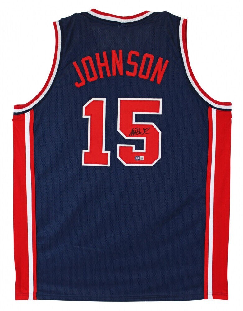 Magic Johnson Signed Replica Team USA Jersey (Beckett Holo) 5xNBA Champion / 3x NBA MVP