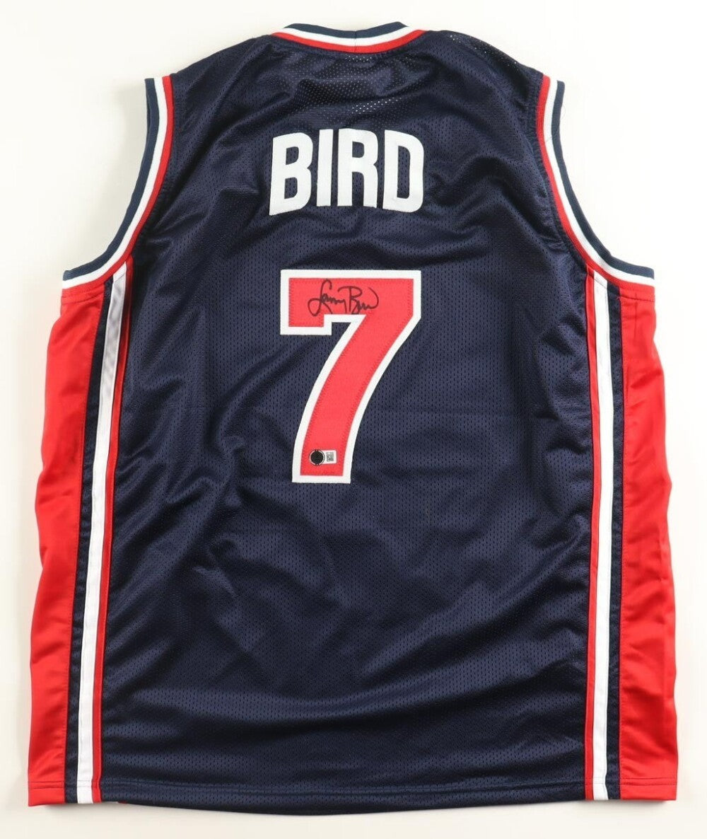 Larry Bird Signed Replica 1992 Team USA Blue Jersey (Beckett) Boston Celtics Superstar