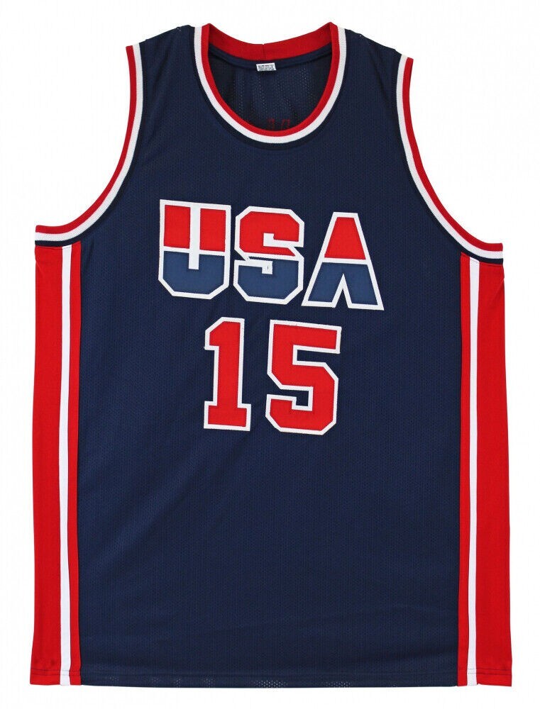 Magic Johnson Signed Replica Team USA Jersey (Beckett Holo) 5xNBA Champion / 3x NBA MVP