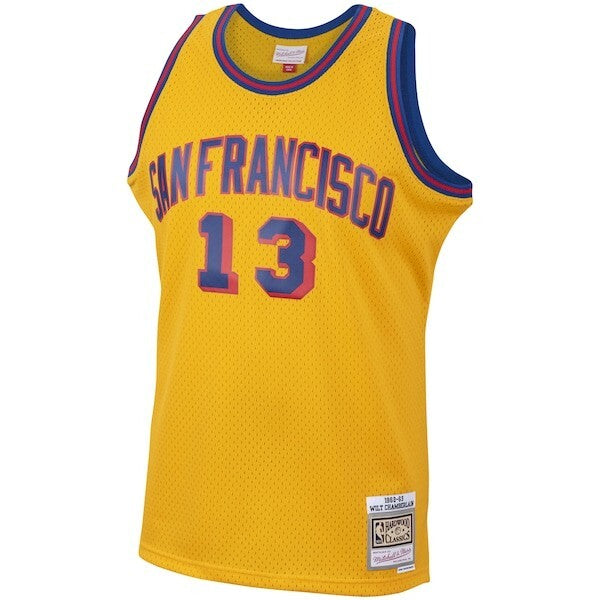 Men's Mitchell & Ness Wilt Chamberlain Gold San Francisco Warriors 1962-63 Hardwood Classics Swingman Jersey