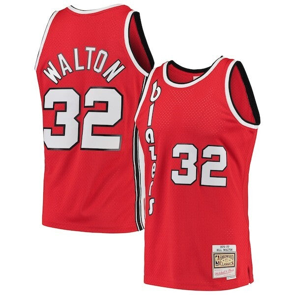 Men's Mitchell & Ness Bill Walton Red Portland Trail Blazers 1976-77 Hardwood Classics Swingman Player Jersey