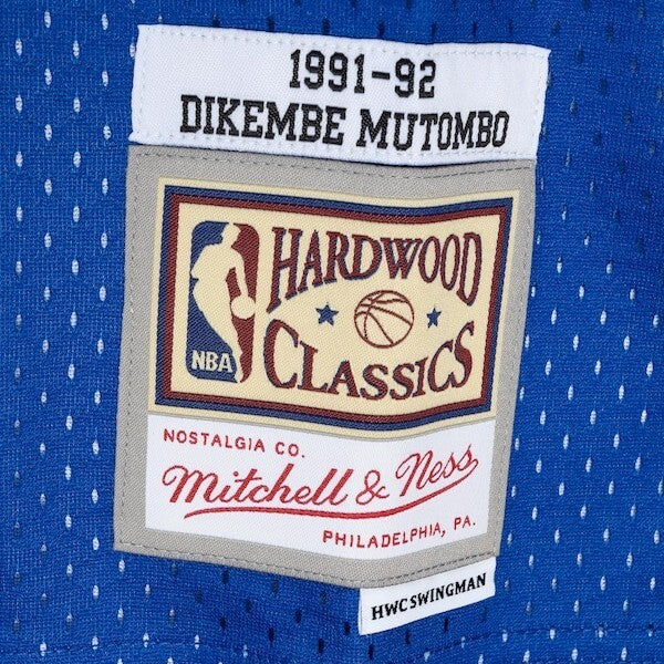 Men's Mitchell & Ness Dikembe Mutombo Royal/Gold Denver Nuggets Hardwood Classics 1991/92 Split Swingman Jersey