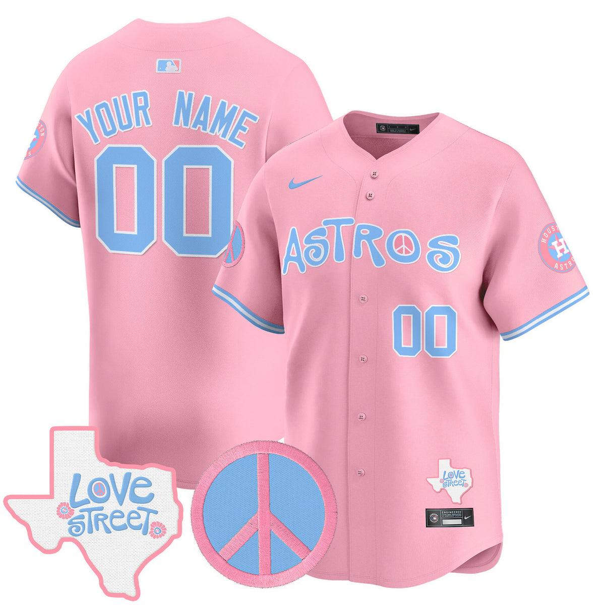 Houston Astros Love Street Peace Sign Patch Vapor Premier Limited Custom Jersey - Bubblegum Pink
