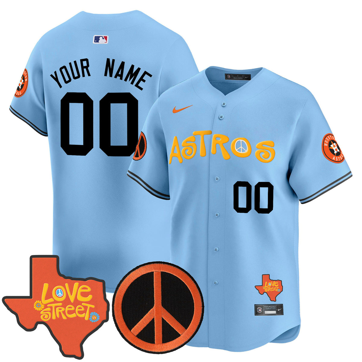 Houston Astros Love Street Peace Sign Patch Vapor Premier Limited Custom Jersey
