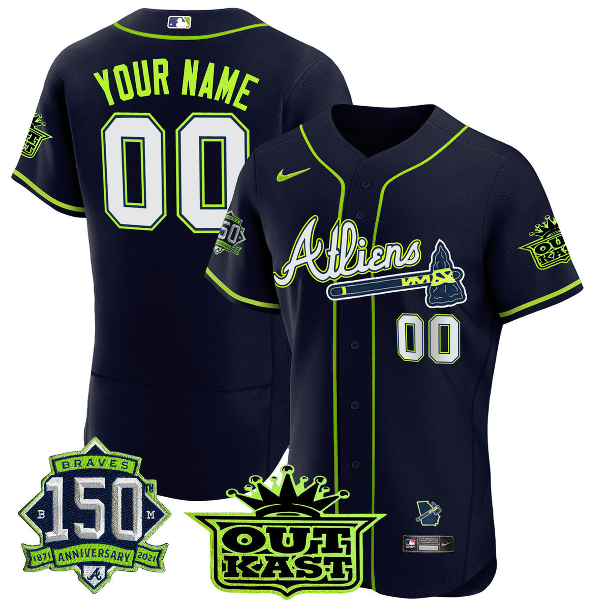 Atlanta Braves Atliens 150Th Anniversary Patch Limited Flex Base Custom Jersey