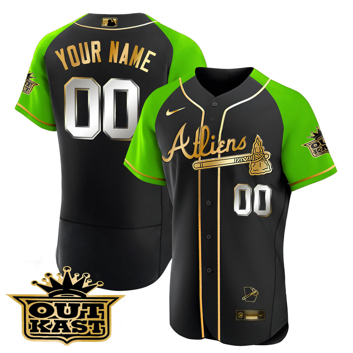Atlanta Braves Atliens Alternate Limited Flex Base Custom Jersey - Gold