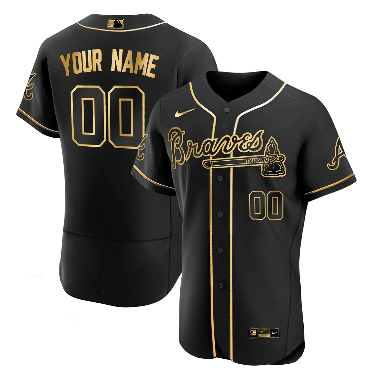 Black Gold #1 Atlanta Braves Limited Custom Jersey - White Gold