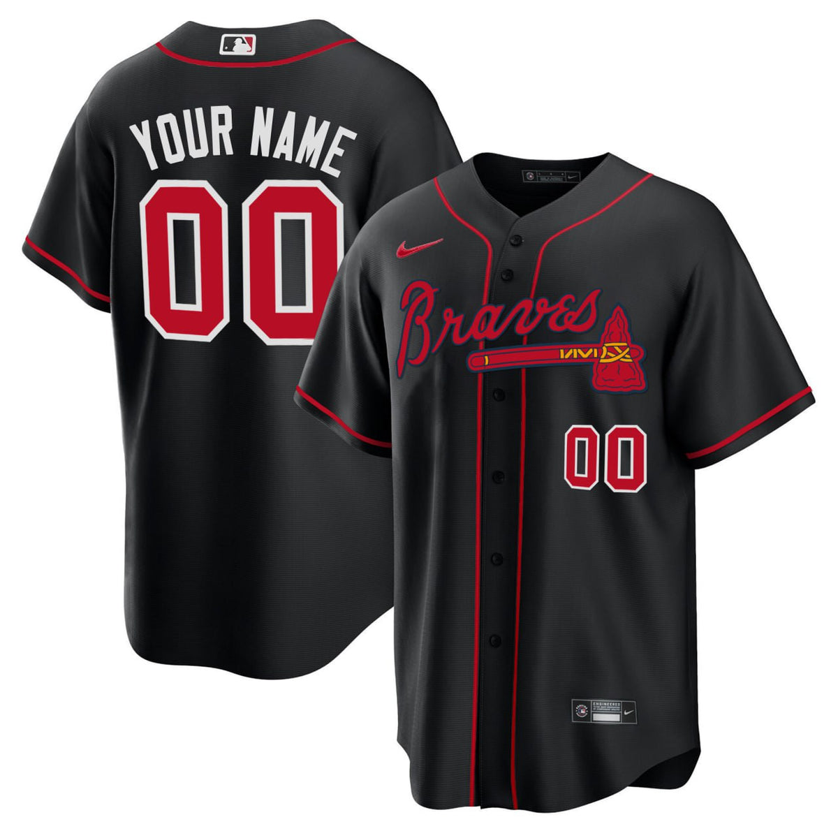 Atlanta Braves Limited Cool Base Custom Jersey - Black Red