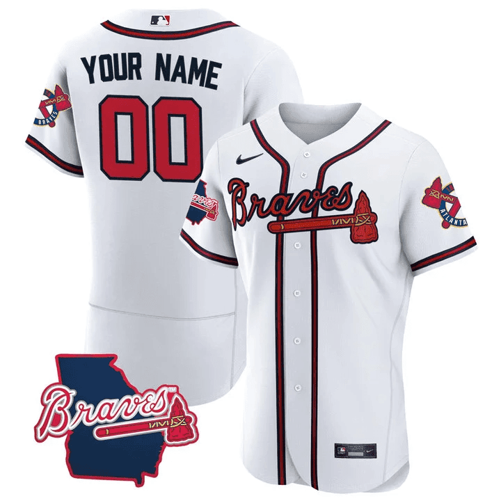Atlanta Braves Georgia State Patch Limited Custom Jersey - White