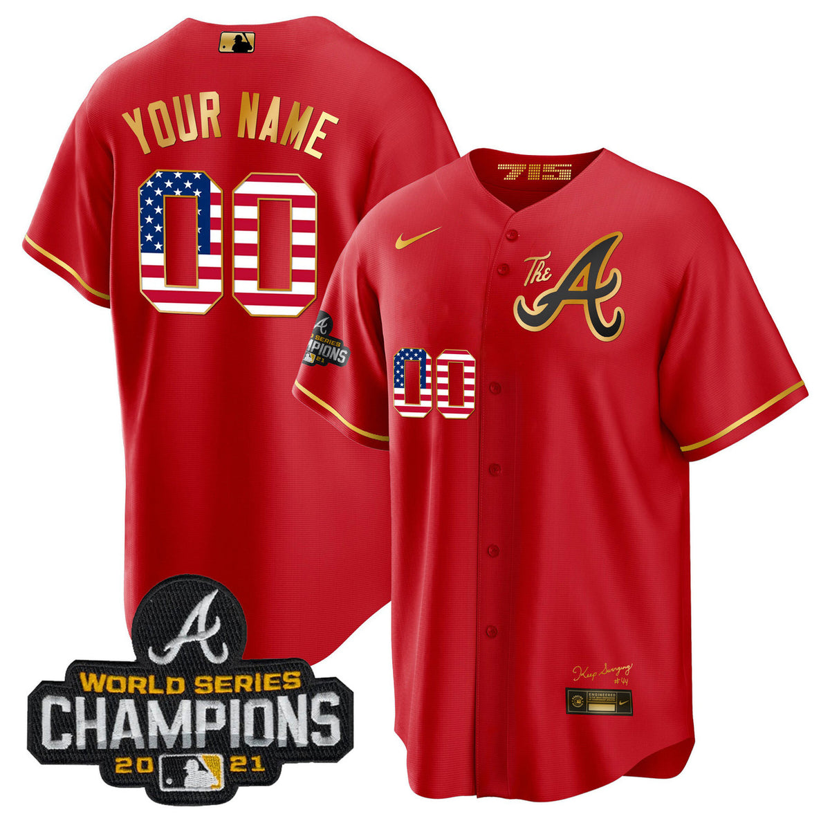 Atlanta Braves A Flag Limited Custom Jersey - Gold