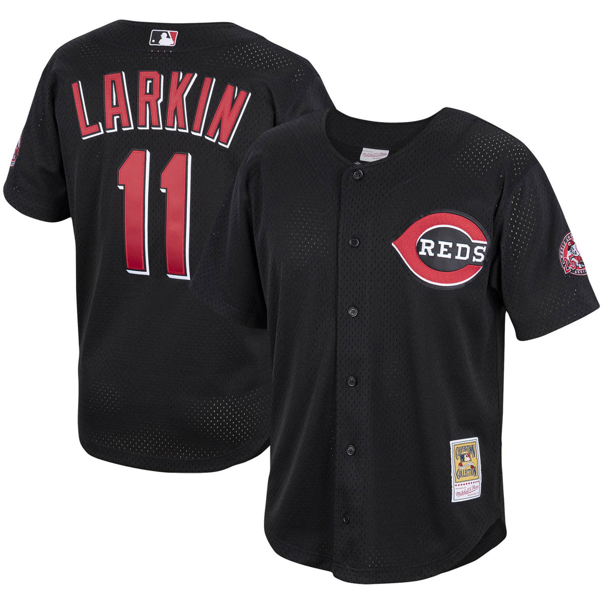 Barry Larkin #11 Cincinnati Reds Mitchell Ness Cooperstown Mesh Batting Practice Button-Up Limited Jersey - Black
