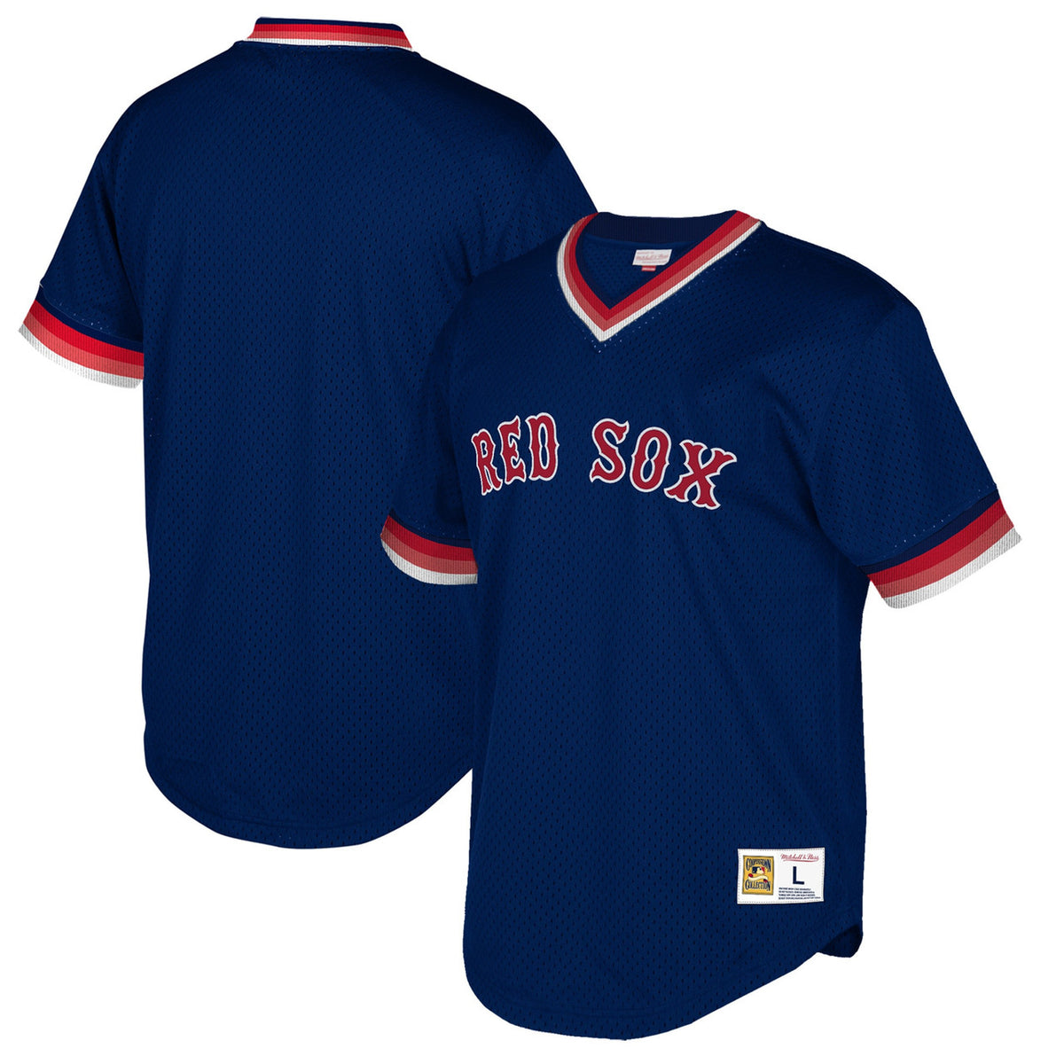 Boston Red Sox Mitchell Ness Tall Big Cooperstown Mesh Wordmark V-Neck Limited Jersey - Navy