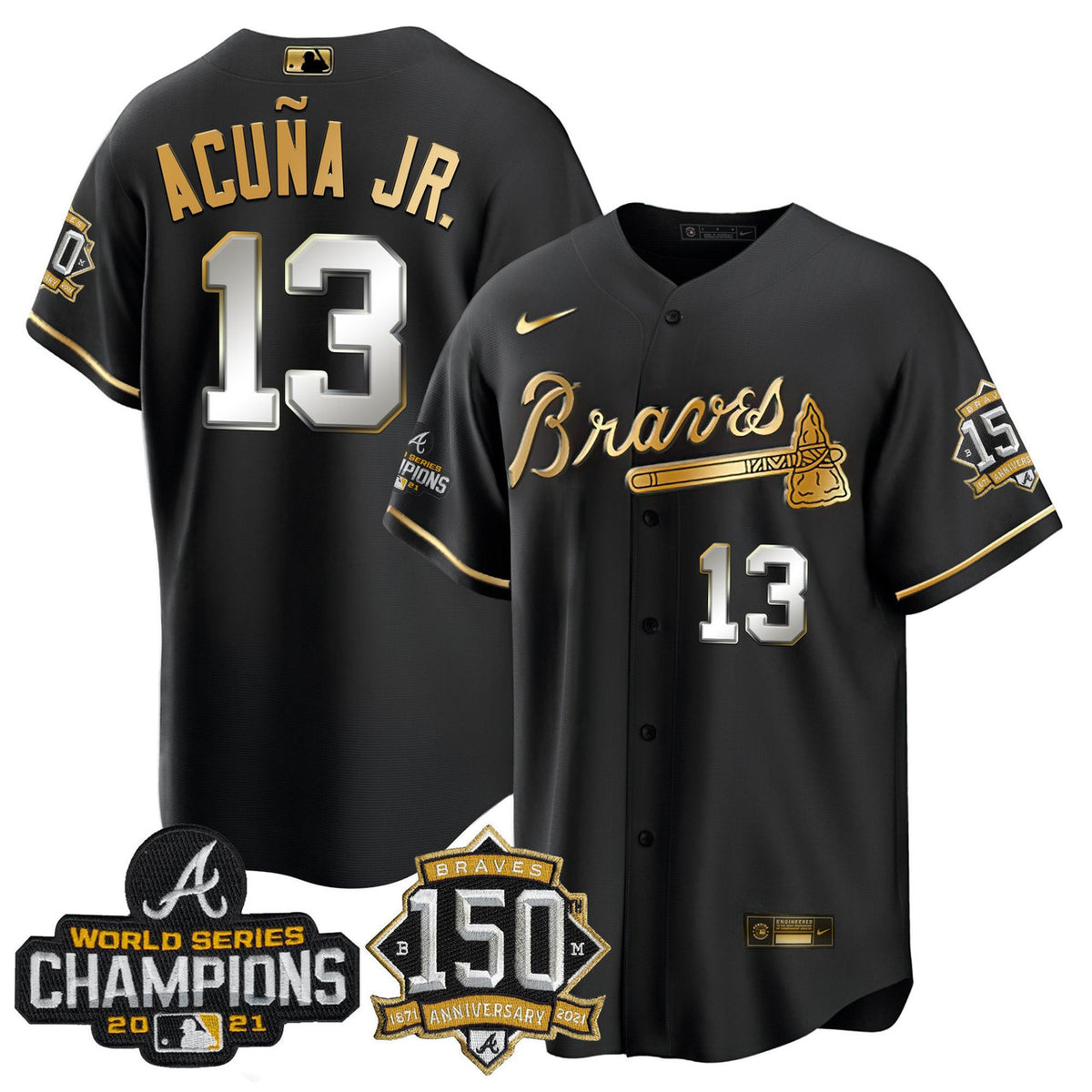 Black Gold #1 Atlanta Braves Champion World Series Limited Cool Base Jersey