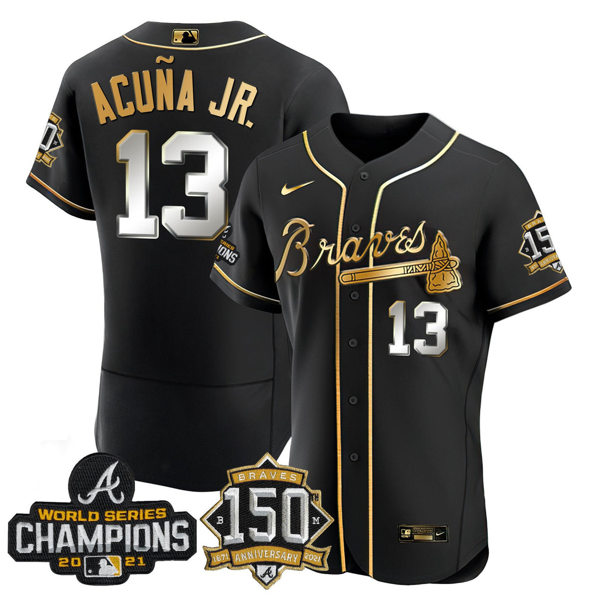 Black Gold #1 Atlanta Braves Champion World Series Limited Flex Base Jersey