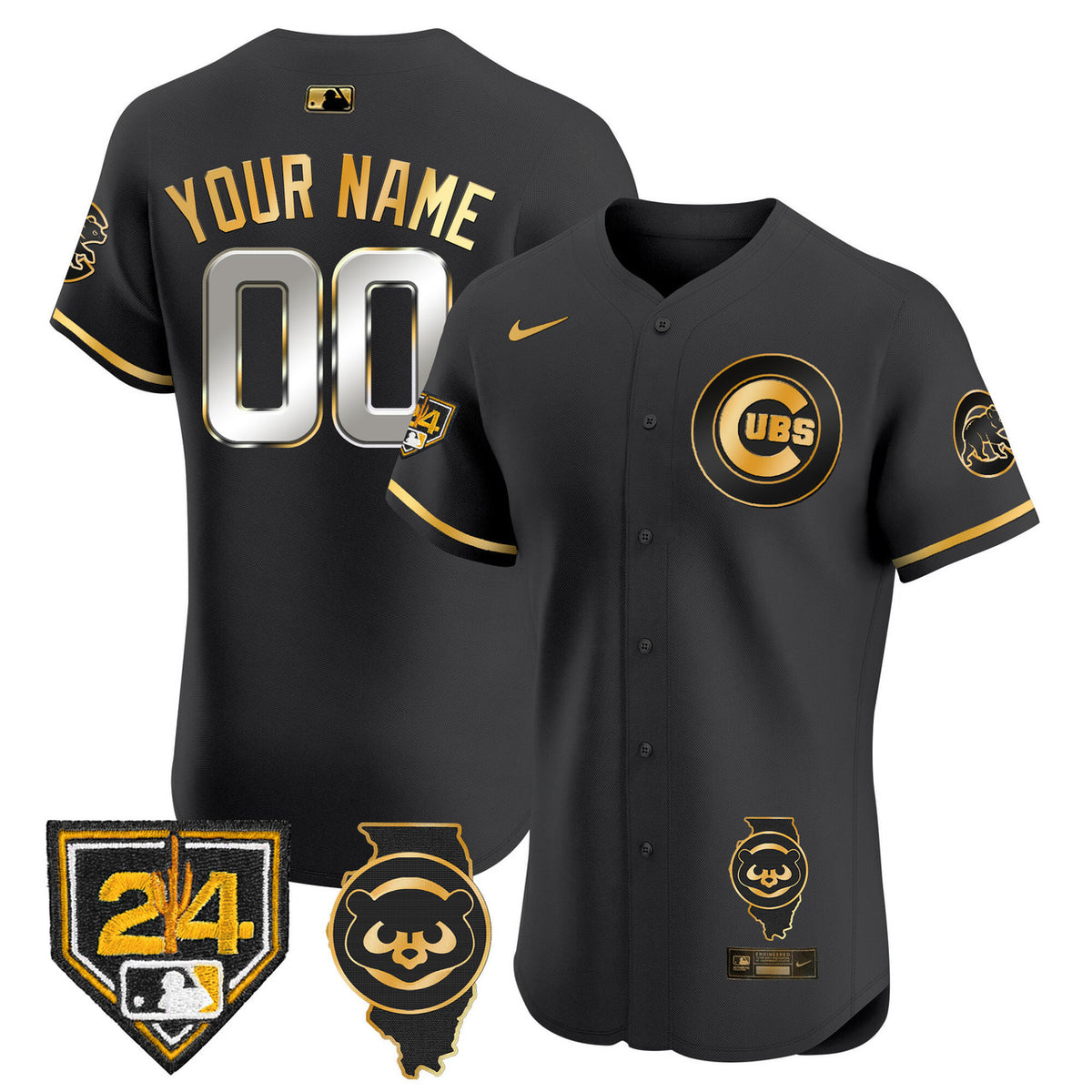 Chicago Cubs Spring Training Illinois Patch Vapor Premier Elite Custom Jersey