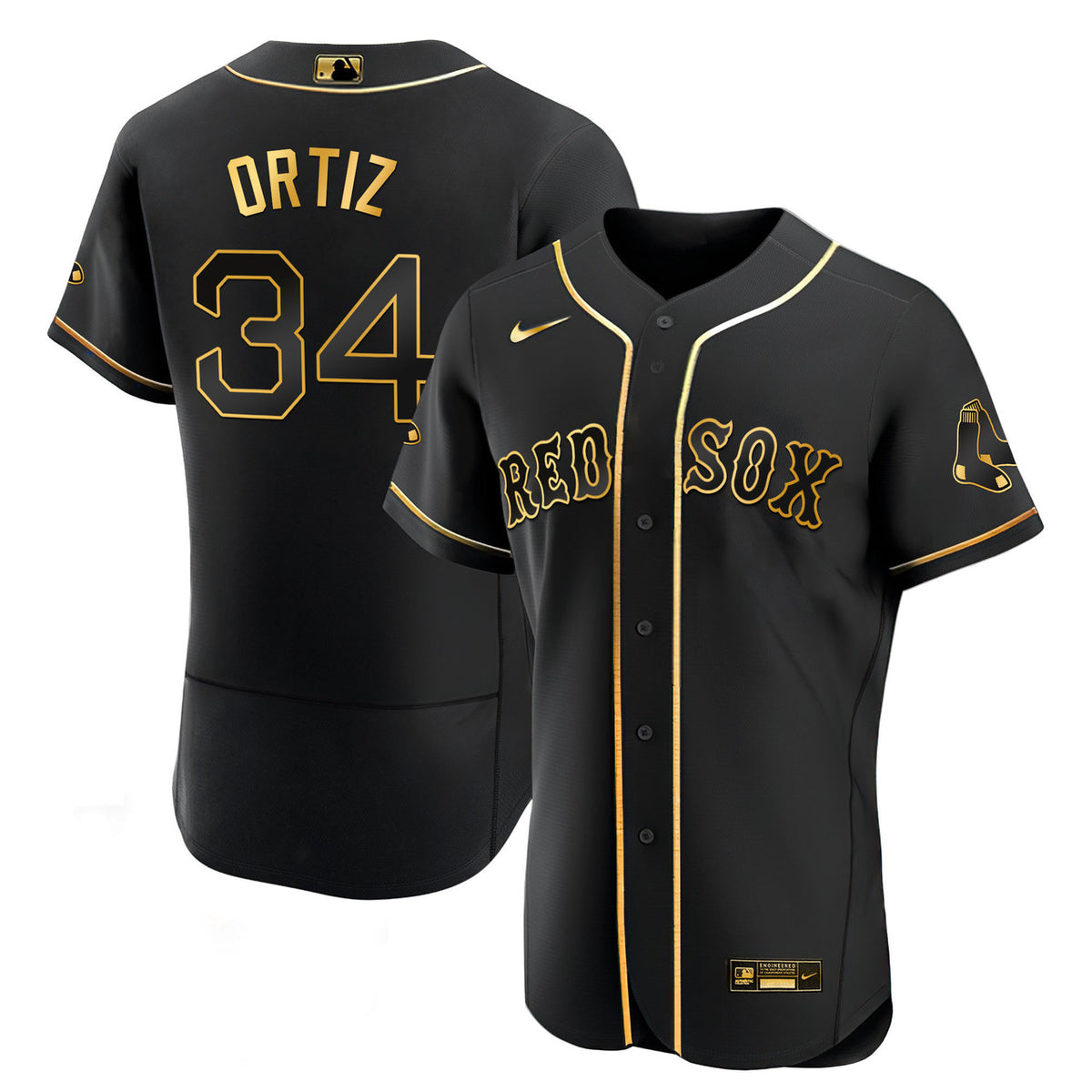 David Ortiz #34 Boston Red Sox White Gold Limited Jersey - Black