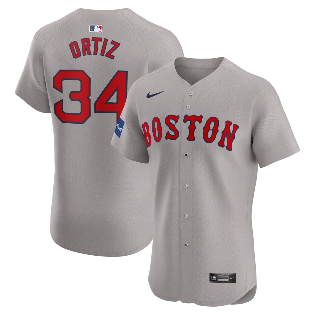 David Ortiz #34 Boston Red Sox Nike Road Elite Sponsor Patch Player Jersey - Gray