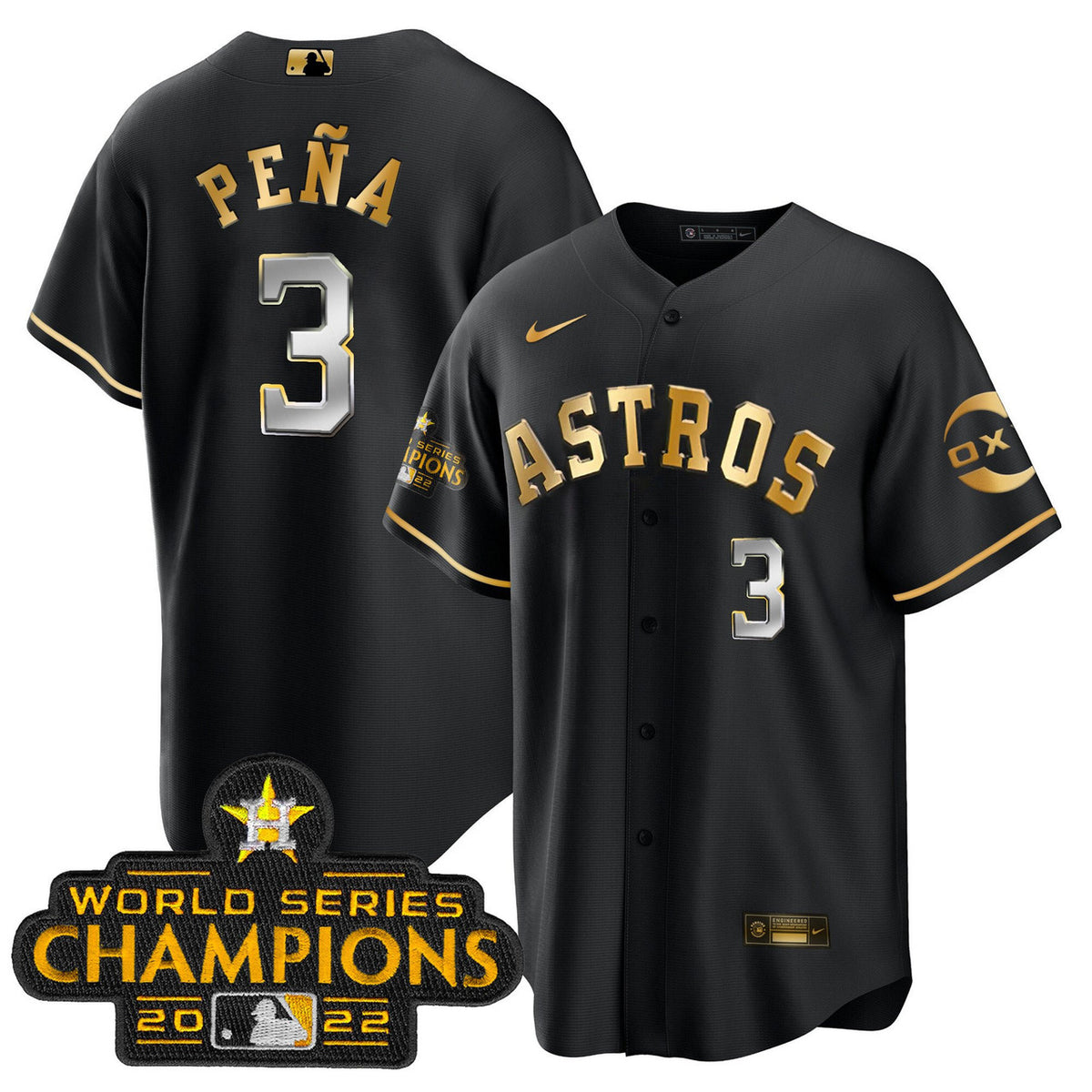Black Gold #1 Houston Astros 2022 Champions Rush Limited Cool Base Jersey