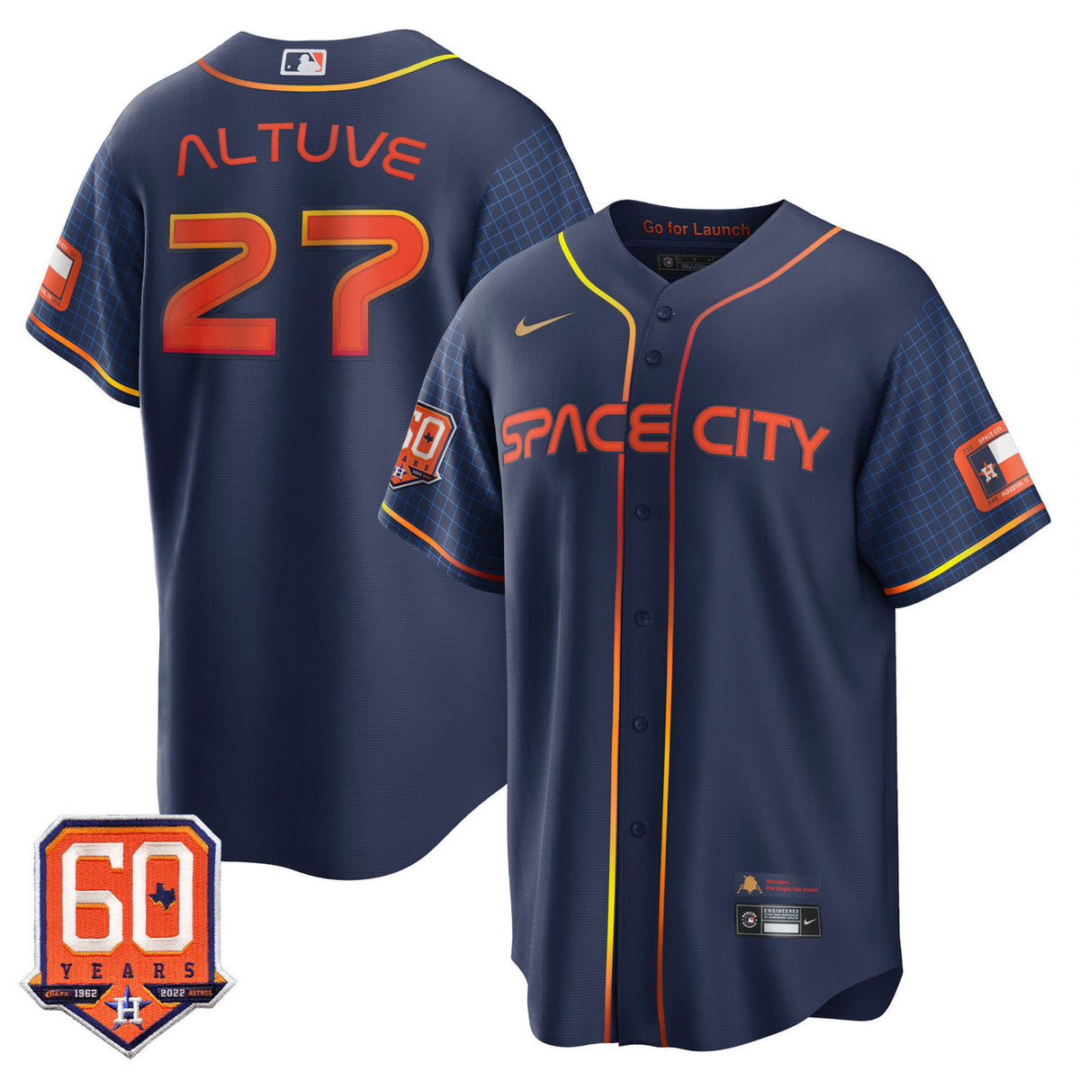 Houston Astros Cool Base 60Th Anniversary Patch Space City Limited Jersey