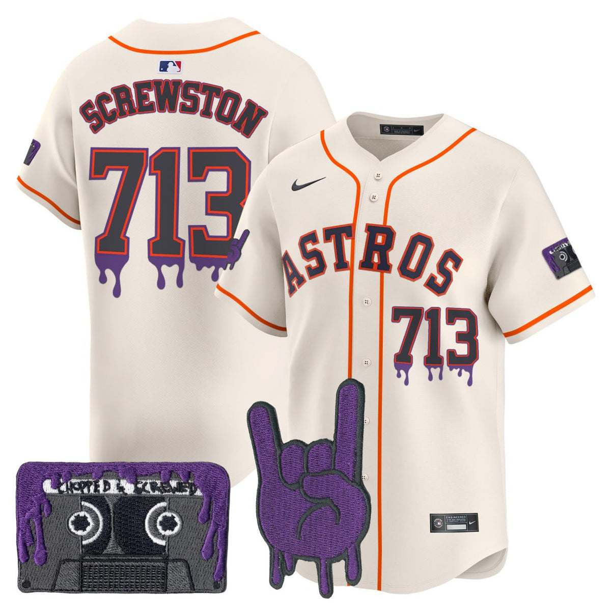 Dj Screw #71 Houston Astros Patch Vapor Premier Limited Customized Jersey - Cream