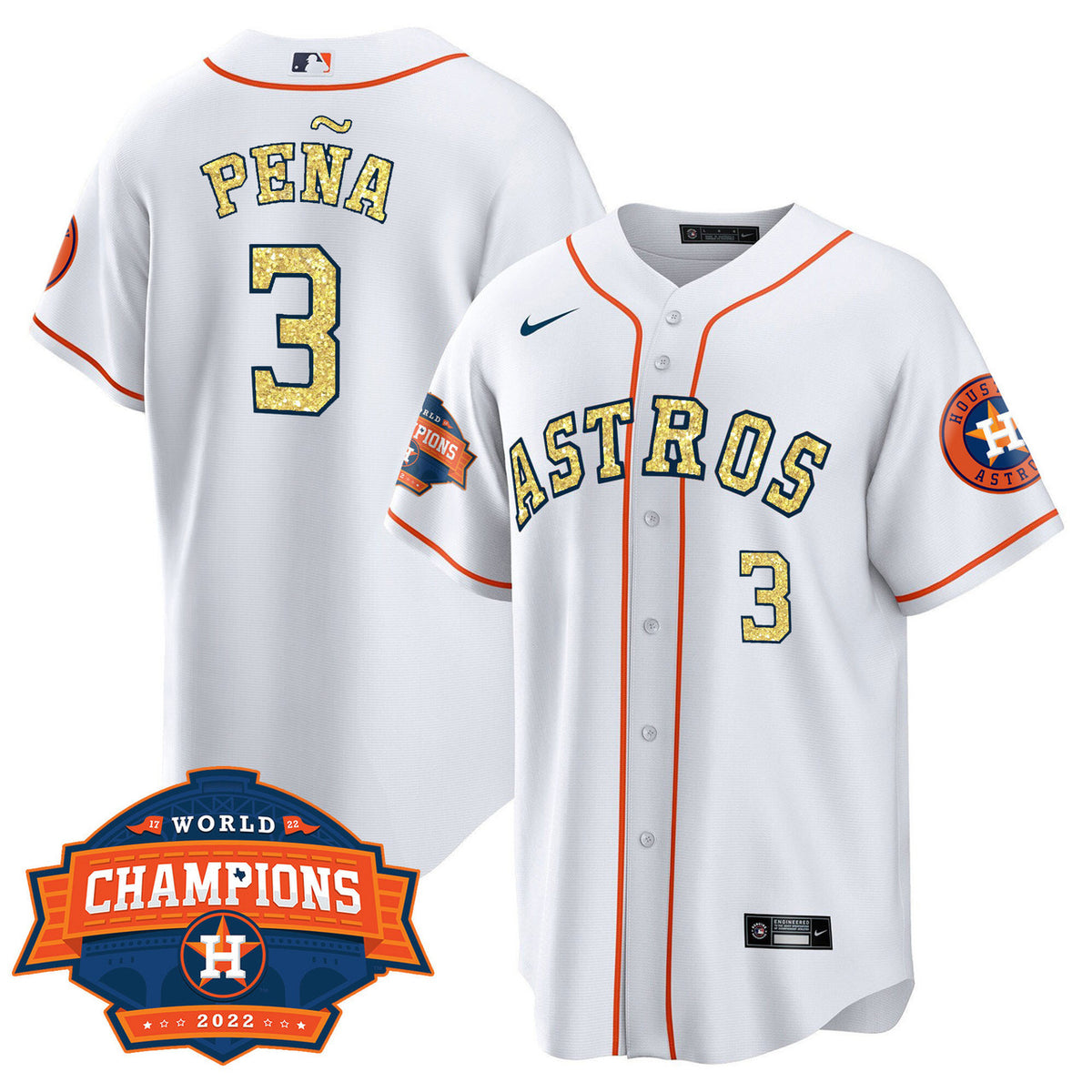 White Gold Houston Astros 2022 Special World Series Champions Patch Limited Jersey