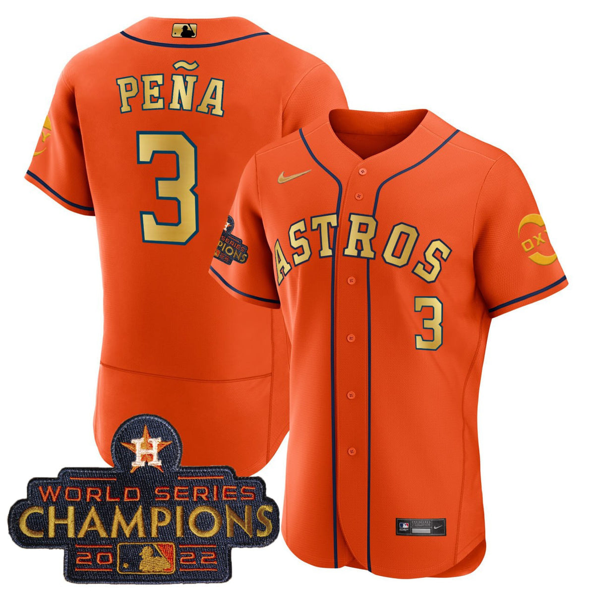 Jeremy Pena #3 Houston Astros Oxy Patch Limited Jersey - Orange Gold