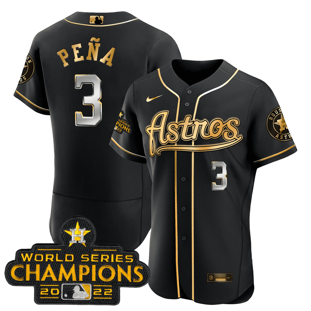 Houston Astros Men'S Champions Throwback Patch V2 Limited Jersey - Gold