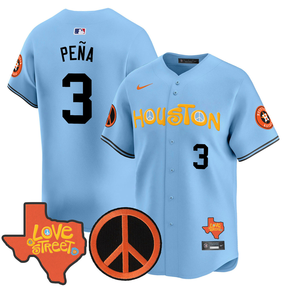 Houston Astros Men'S Love Street Peace Sign Patch Vapor Premier V2 Limited Jersey