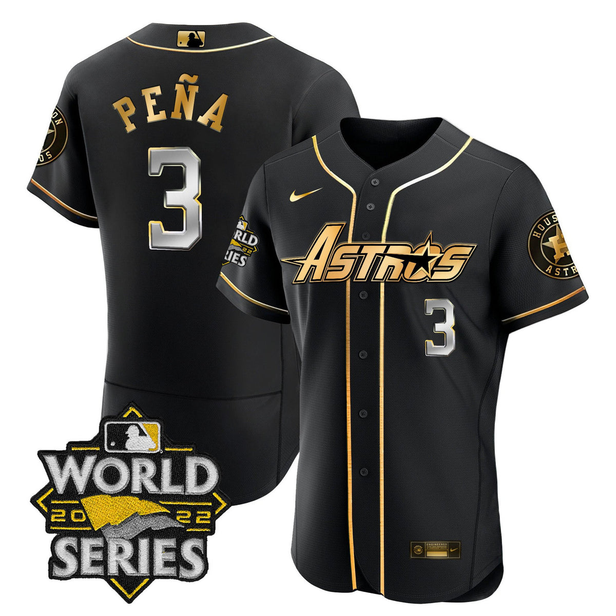 Houston Astros Men'S World Series Throwback Patch Limited Jersey - Gold