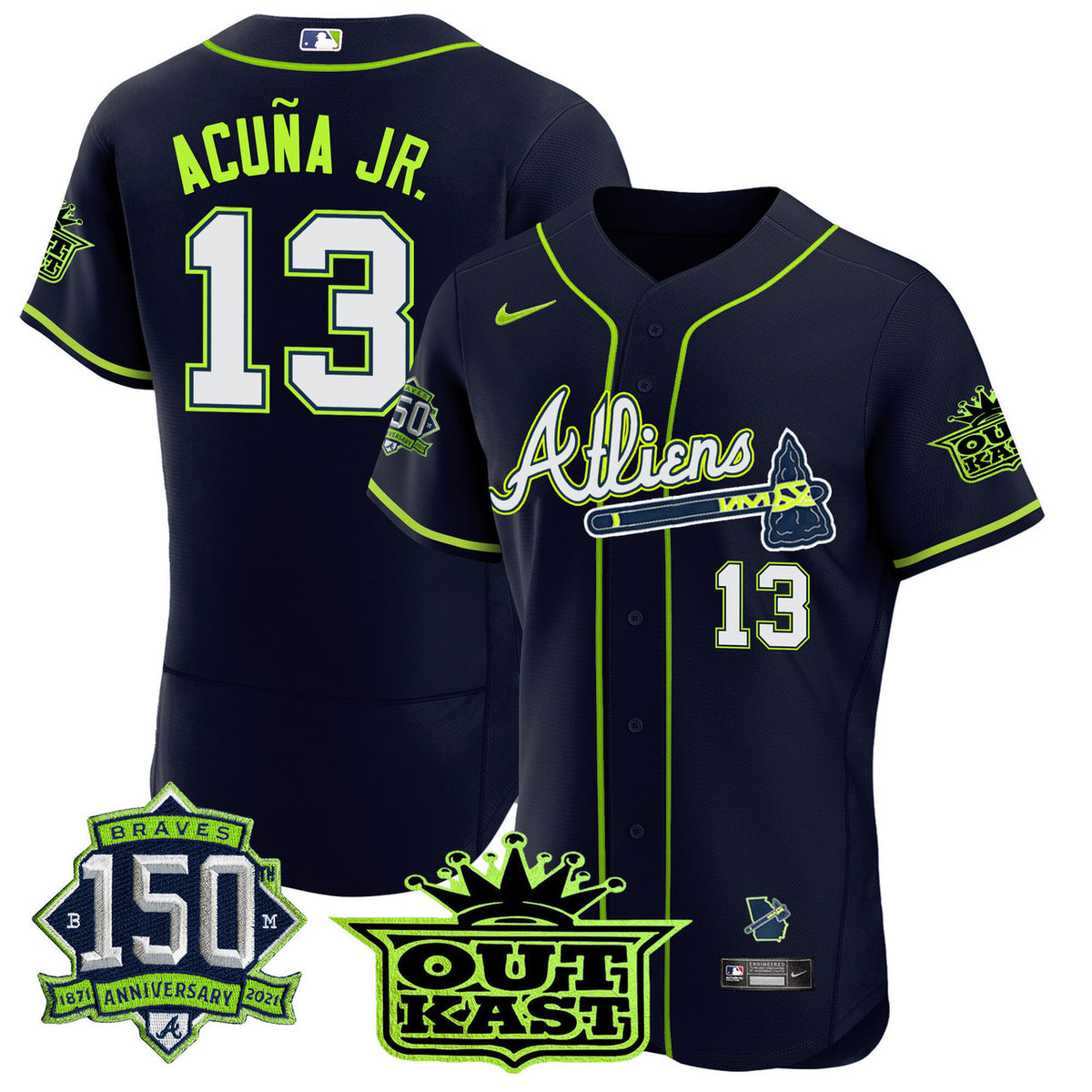 Atlanta Braves Men'S Atliens 150Th Anniversary Patch Limited Flex Base Jersey
