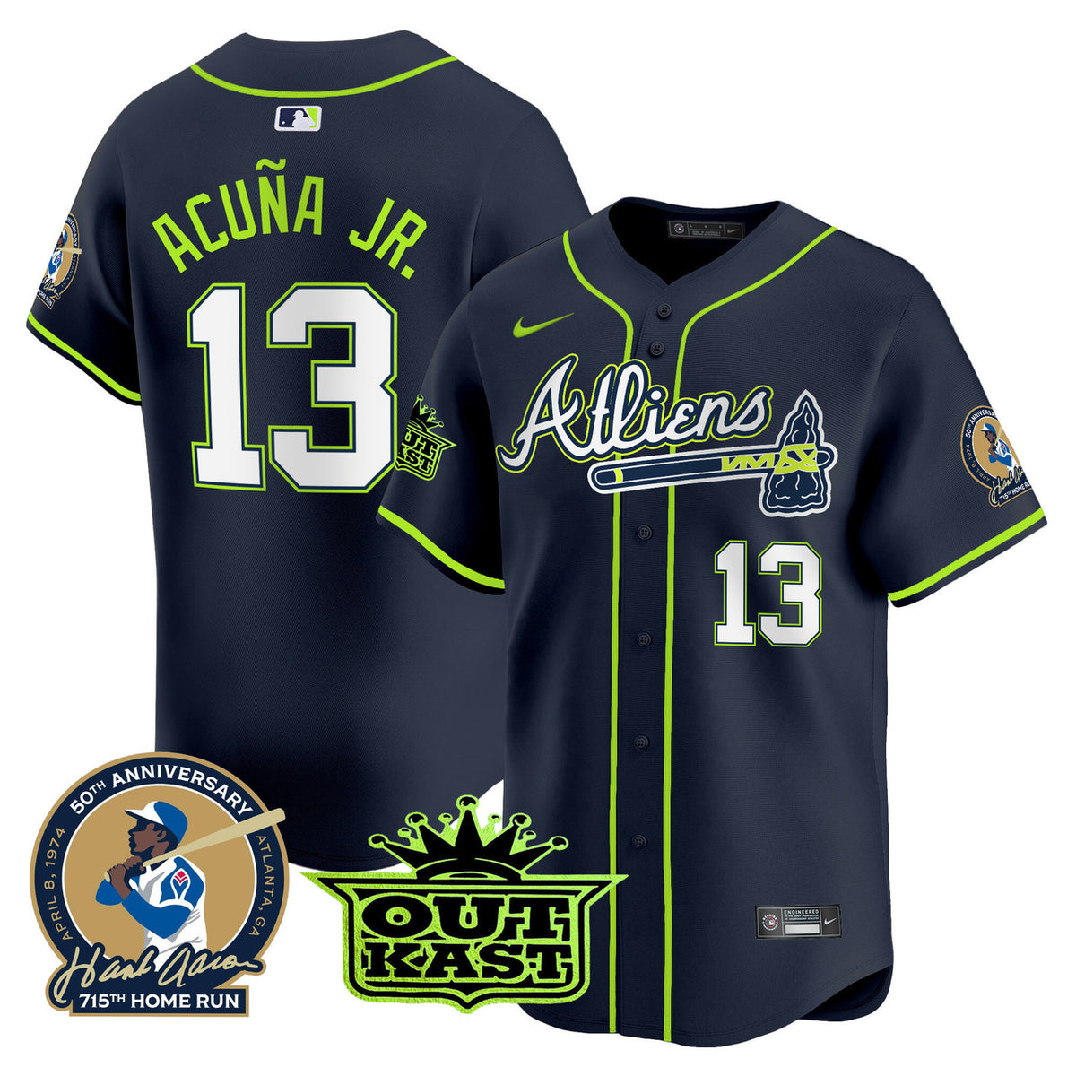Hank Aaron #44 Atlanta Braves Men'S Atliens Patch Vapor Premier Limited Jersey