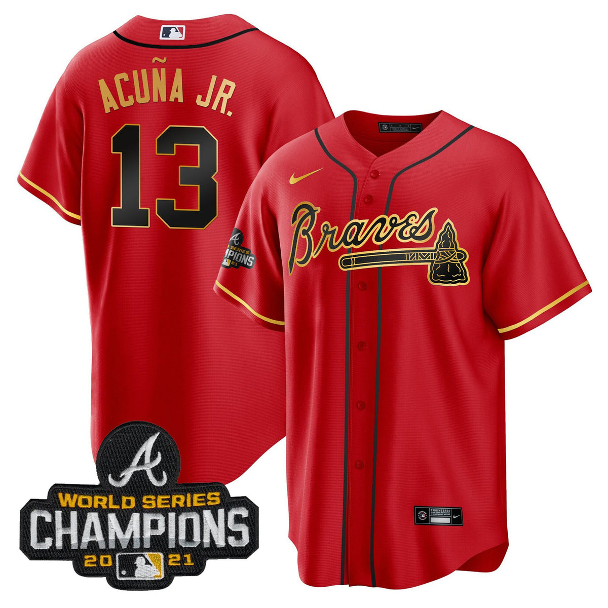 Atlanta Braves Men'S Champions Patch Trim Limited Jersey - Gold