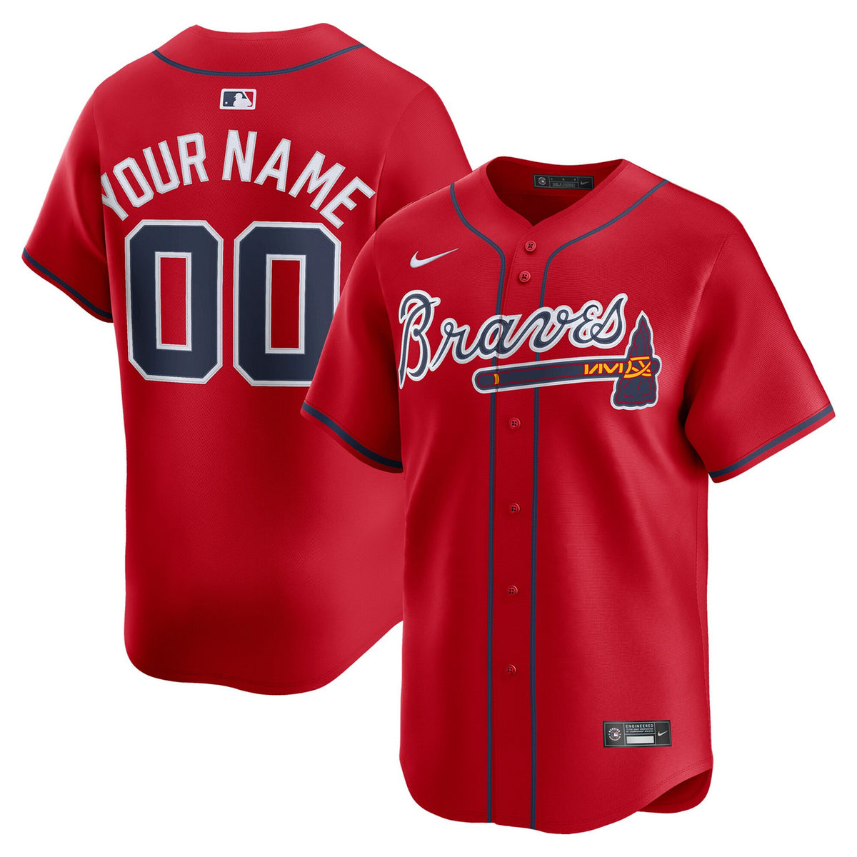 Atlanta Braves Nike Men'S Alternate Limited Custom Jersey - Red