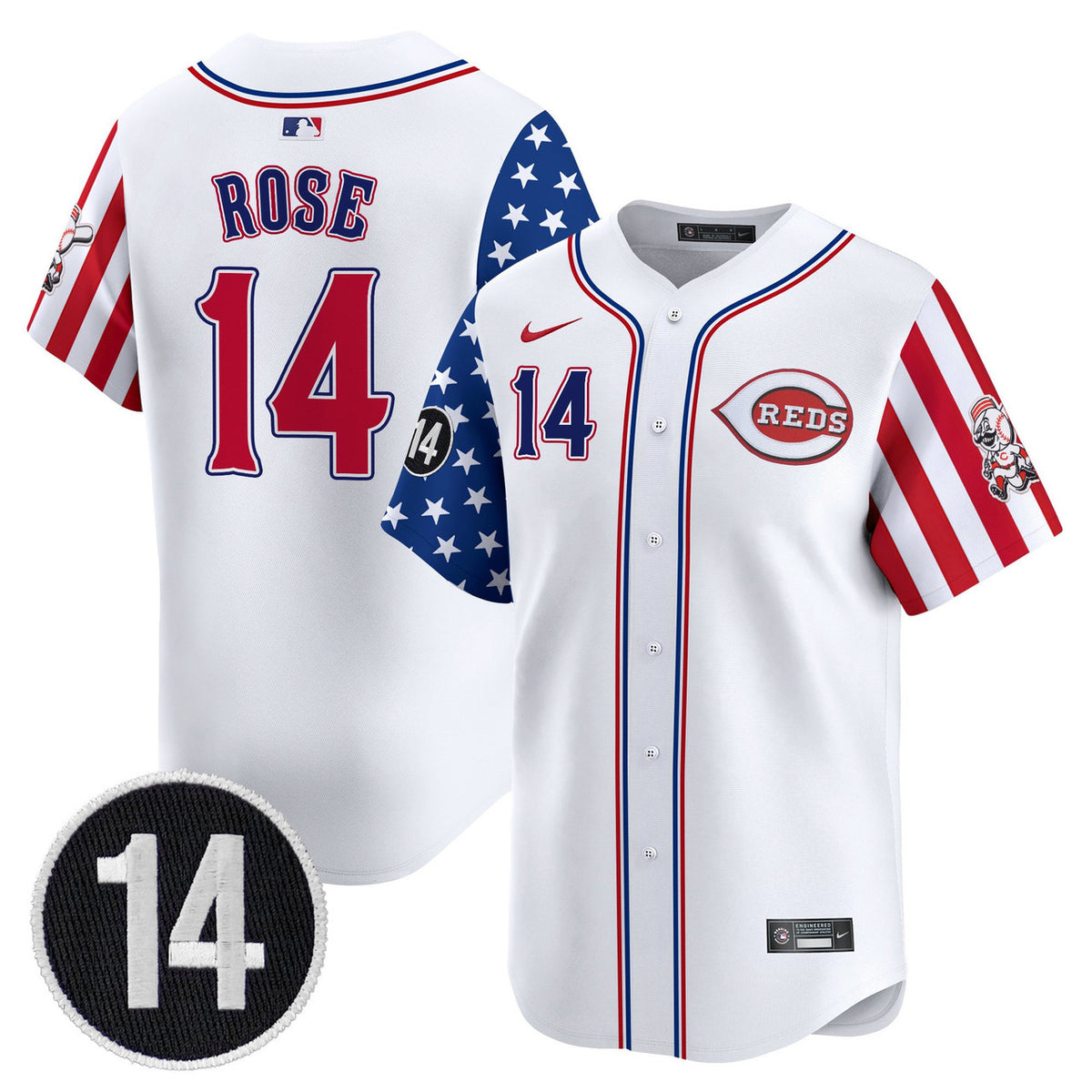 Independence Day V Cincinnati Reds Men'S 2025 Apor Premier Pete Rose Patch Limited Jersey