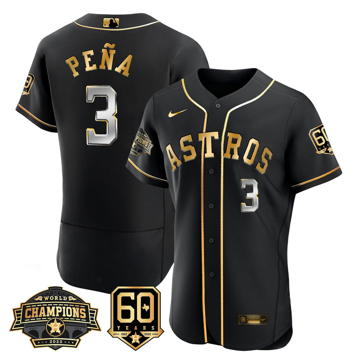 Houston Astros Men'S 2022 World Series Champions 60Th Anniversary Patch Limited Jersey