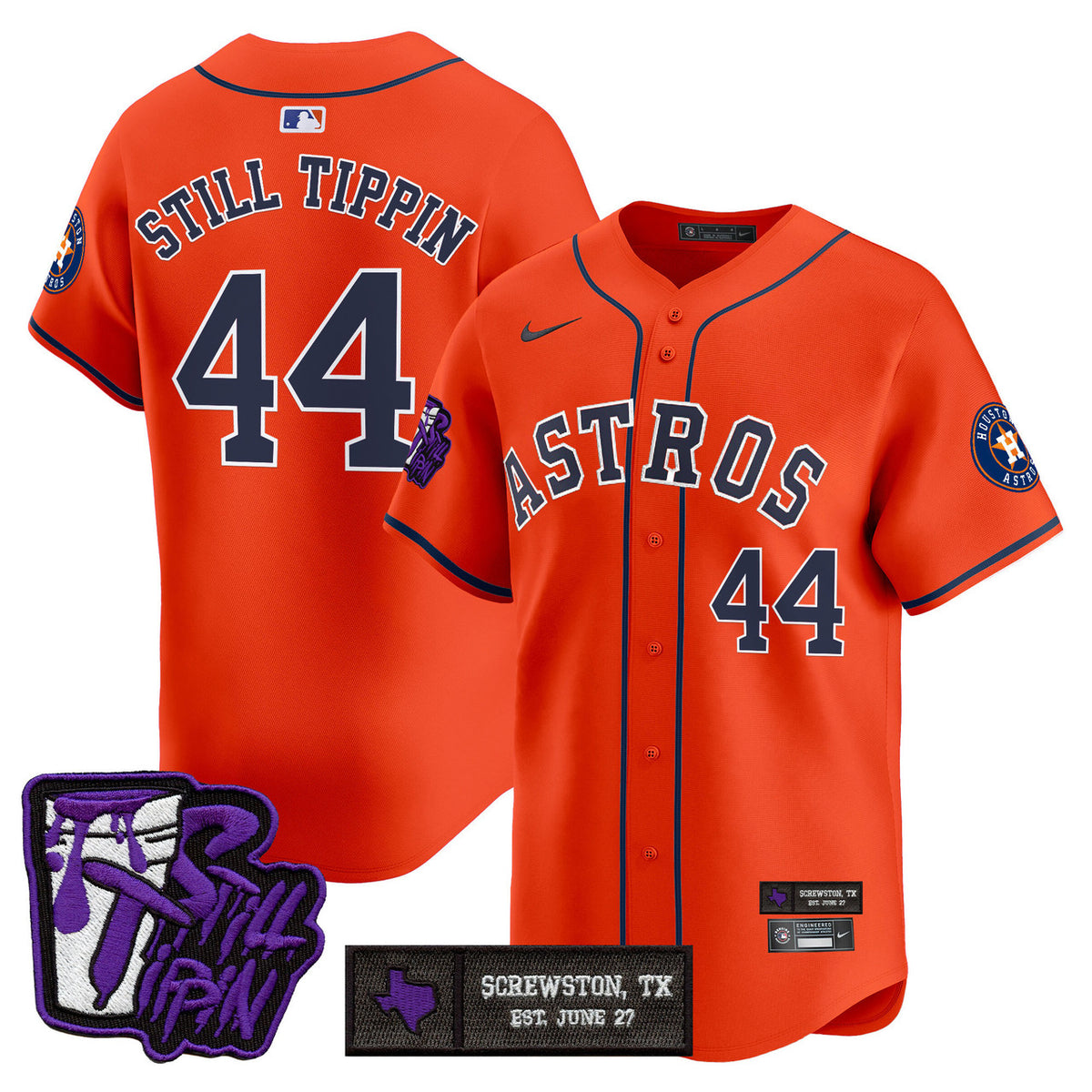 Dj Screw #71 Houston Astros Men'S Still Tippin Patch Vapor Premier Limited Jersey - Purple