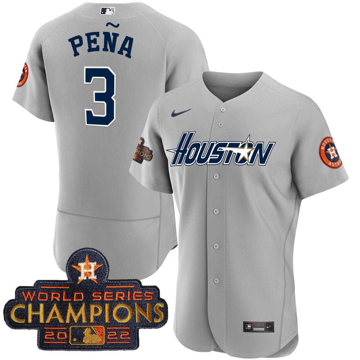 Houston Astros Men'S 2023 Gold Champions Patch Limited Jersey - Gray