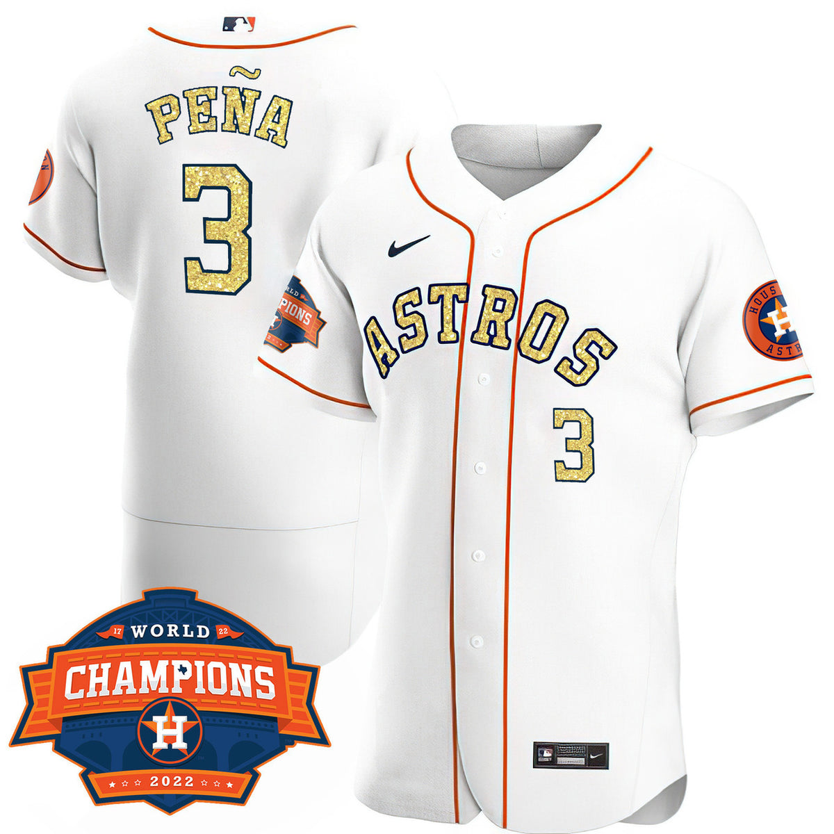 White Gold Houston Astros Men'S 2022 Special World Series Champions Patch Limited Jersey
