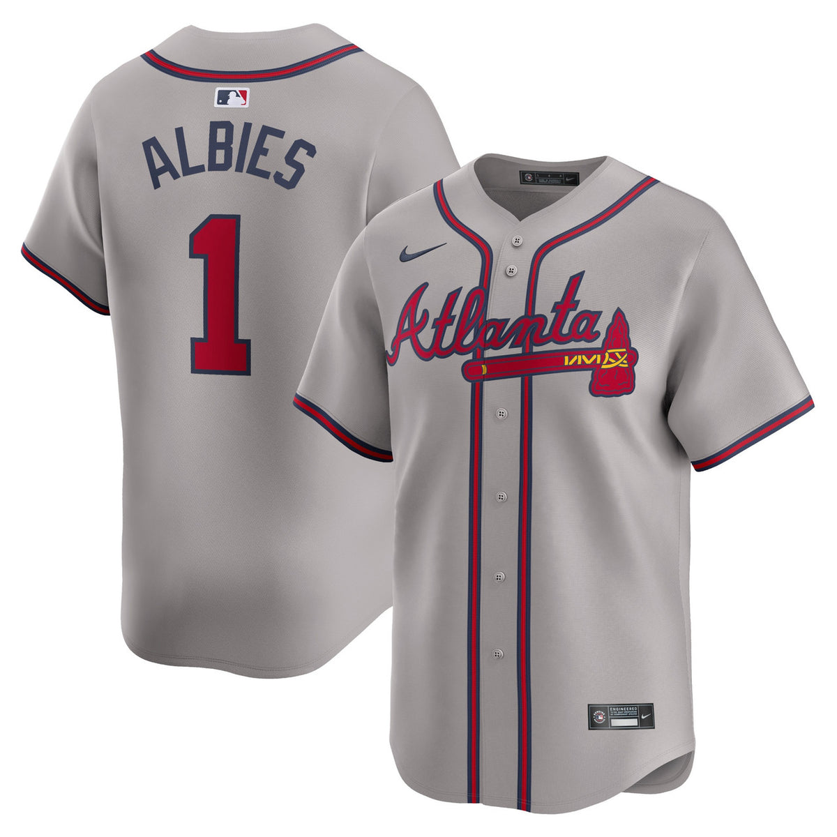 Ozzie Albies #1 Atlanta Braves Nike Away Limited Player Jersey - Gray