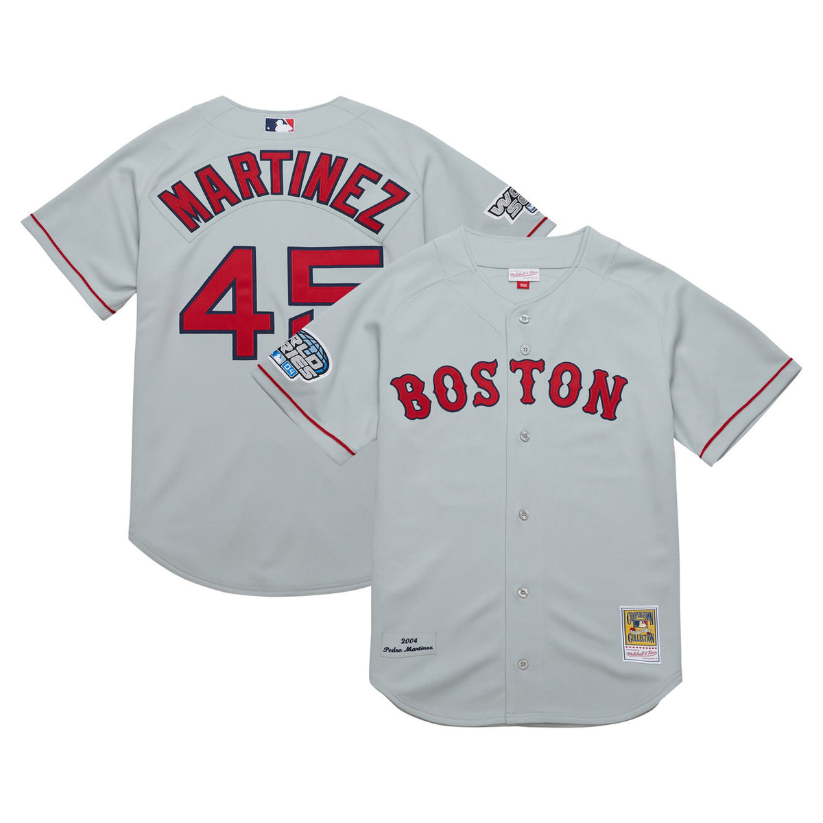 Pedro Martinez #45 Boston Red Sox Mitchell Ness 2004 Cooperstown Authentic Throwback Jersey - Gray